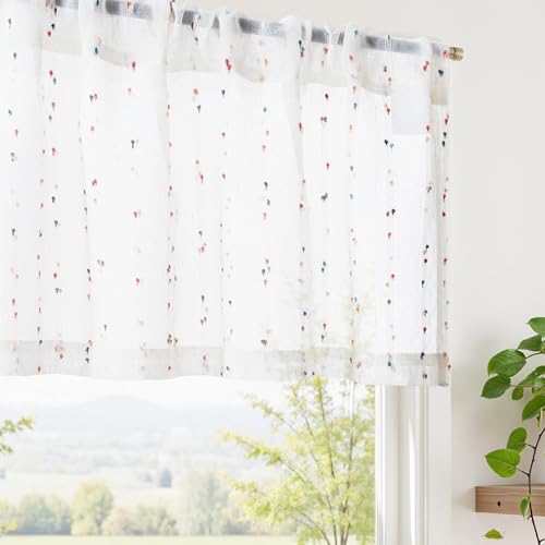 jinchan Valance Curtains for Windows 16 Inch Colorful Mini Pom-Pom