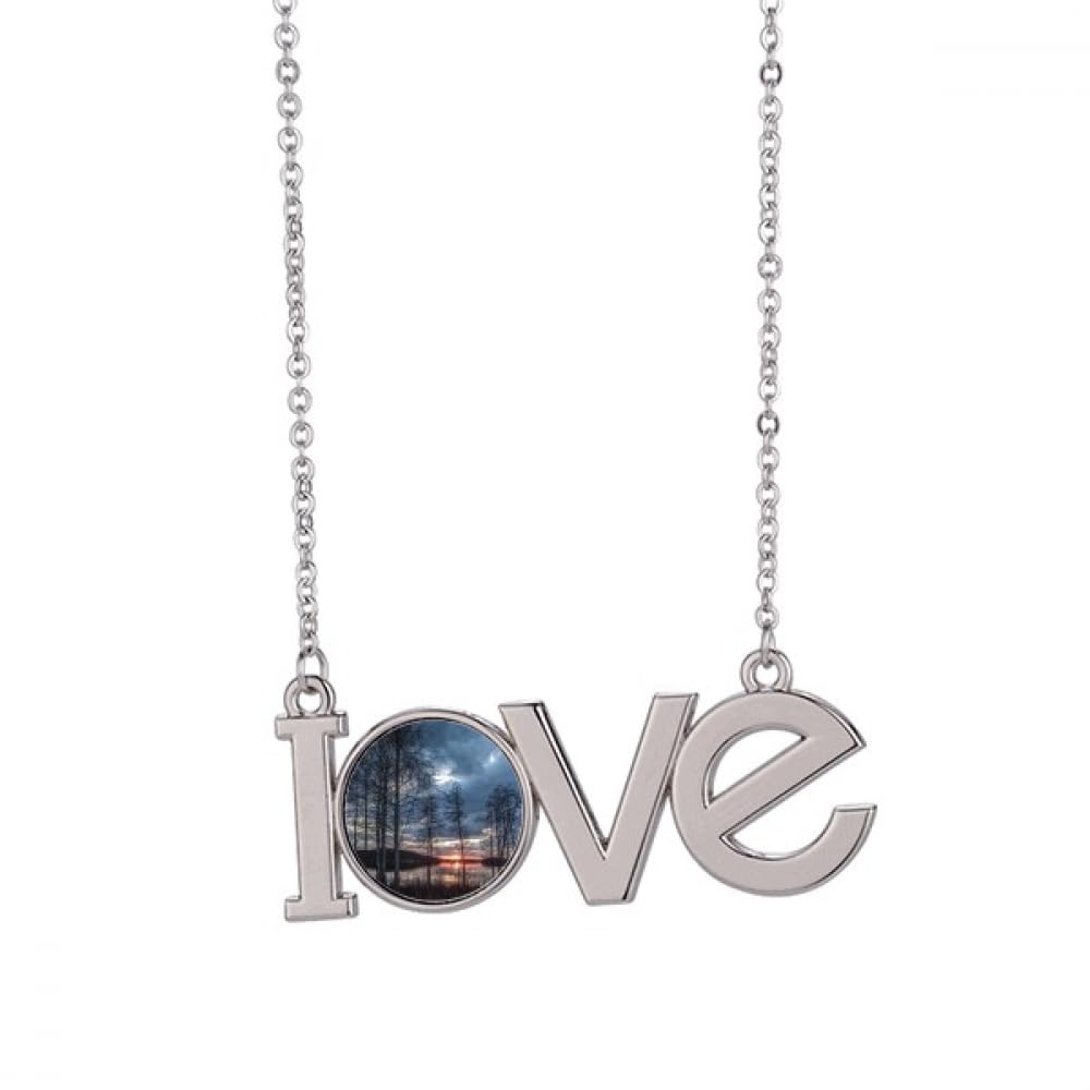 Collier lac et arbres taille M en argent avec pendentif nature - 4