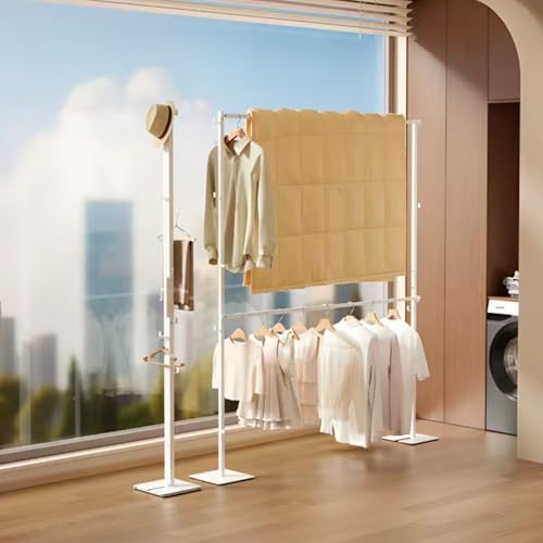 ママ倉 室内物干し 折り畳み 組み立て簡単 二段 横棒長さ自由調整 W101~172×D25×H190cm 洗濯物干し 室内物干しスタンド 物干し竿 ホワイト