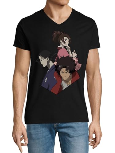 T-shirt Anime 184 noir à col en V pour homme en pur coton confortable