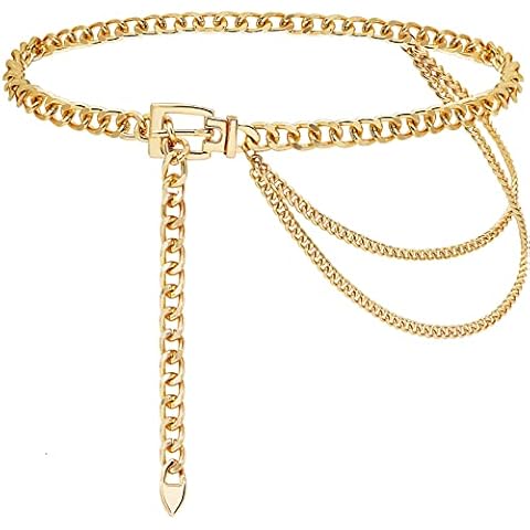 Suyi Chain Belt for Women Girls Gold Metal Waist Chain Multilayer Chunky Chain Belts for Dress 110CM Gold Cover