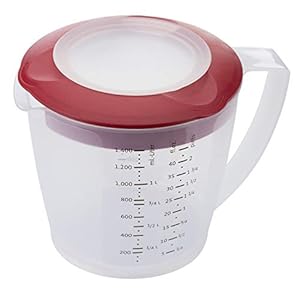 Westmark Beslagkom/maatbeker met spatbescherming, deksel en tuit, kunststof, inhoud: 1,4 l, Helena, doorzichtig/rood, 3105227R