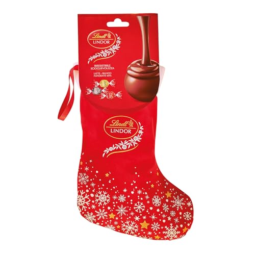 Lindt LINDOR Calza Befana, praline LINDOR assortite in calza natalizia, Formato 200g