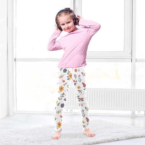 Cute Butterflies Flower Girls Leggings Ultra Soft Compression Yoga Gym Pants for Kids 4-10T4