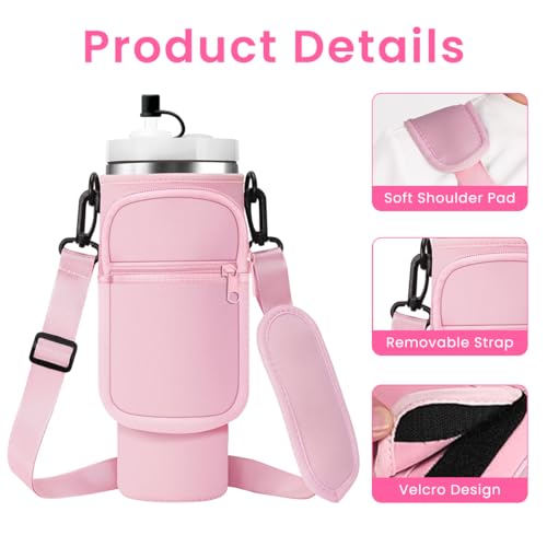 Image of HASTHIP Water Bottle Carrier Bag for Stanley 40 /30 oz Tumbler with Phone Pocket Water Bottle Holder (Pink)