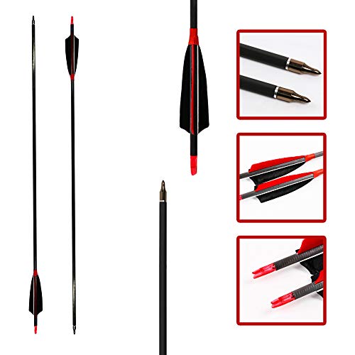 Ms Jumpper Archery Carbon Arrows, High Percentage Carbon-Fiber Arrow Spine 400 With 4" Real Feathers 100 Grain Points For Hunting/Targeting Compound/Recurve/Long Bow 6Pack (31Inch) #TOP1