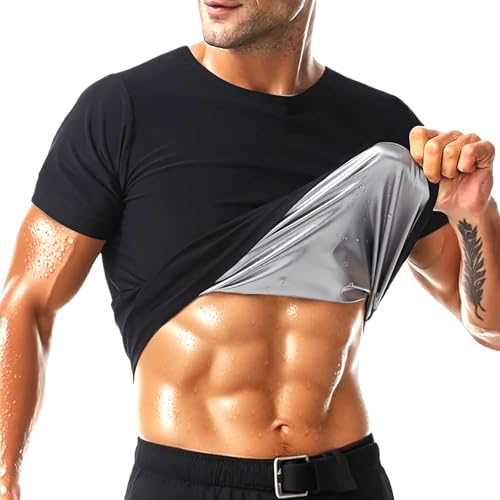 Black-silver Inner Sauna Shirt for Men - Sweat Body Shaper Gym Exercise Top, Large