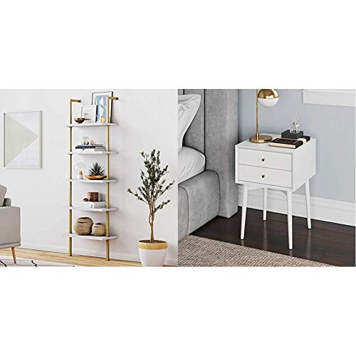 Nathan Jamesnathan James Theo 5 Shelf Ladder Bookcase With Brass Metal Frame 5 Tier White Gold Harper Mid Century Modern Side Table 2 Drawer Wood Nightstand White Dailymail