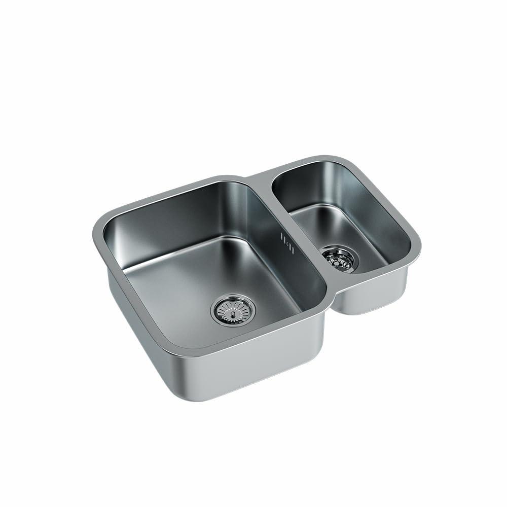 Flode Grey Nur Polished 1.5 Bowl Stainless Steel Undermount Sink - Supplied With Chrome Basket Waste