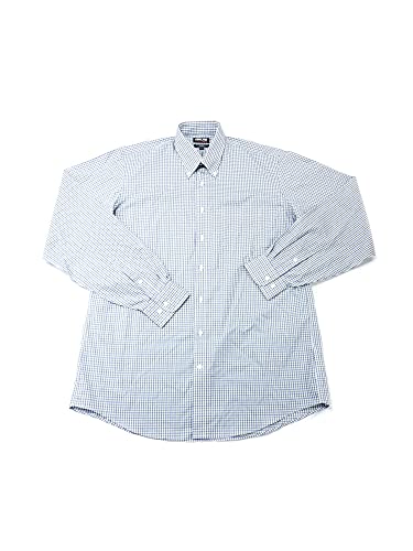 Kirkland Signature Traditional Fit Non-Iron Button Down Collar Oxford Shirt (L 16.5-32/33, Blue Green White Mini Plaid) #TOP16