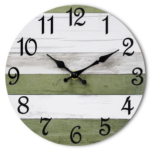 Image of CHYLIN Wall Clock Silent Non-Ticking Battery Operated Green White Striped