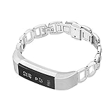 CUZOW Stainless Steel Metal Adjustable Flexible Link Bracelet Replacement Watch Band for Fitbit Alta/Alta hr (Metal-Silver)
