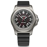 Victorinox Herren Armbanduhr I.N.O.X. Titanium Ø 43mm, Swiss Made, Analog Quarz, Wasserdicht bis 200m, 3-Fach Saphirglas, Kautschuk Armband, Schwarz, 241883