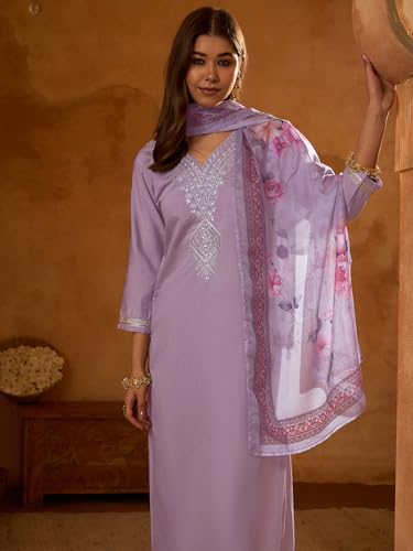 Image of Naixa Women's Rayon Embroidered Straight Kurta with Pant and Dupatta Sets (Available in Plus Size) (NX-696)