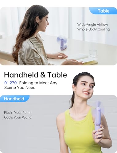 JISULIFE Handventilator Mini Ventilator 3 IN 1, mit 4500 mAh Powerbank USB Akku Klein, Batteriebetrieben Max 37Hrs Runtime Tragbarer Ventilator, Taschenlampen Funktion-Lila 4