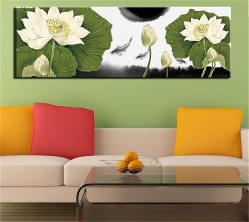 Diamond painting lotus blanc pour salon kit 5D grand format 100x200cm tableau strass