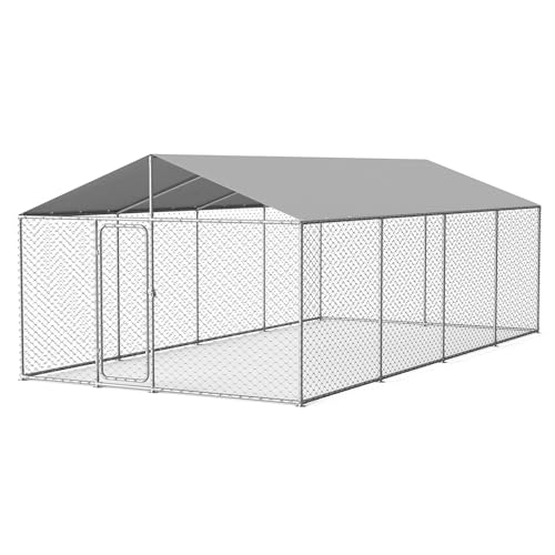 20x10 FT Outdoor Dog Kennel Outside Heavy Duty Dog Enclosure with Waterproof Cover and Security Lock (240x120IN)