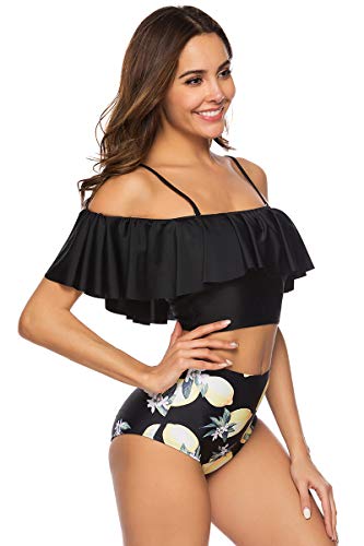 Conjunto de biquíni feminino Donnalla com babados e cintura alta, Laranja, Large