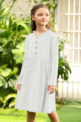 BesserBay Girl's Ruffle Collar Button-Down Pleated Casual Swing Midi Dress 4-12 Years4