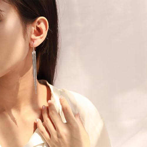 Sterling Silver Big Drop Earrings 925 Tassel Linear Ear Hanging Shimmering Fan Statement Teardrop Earrings - Designer Multi-Style Statement Exquisite Trendy Upscale Chandelier Dangle Earrings Jewelry Gift for Women2