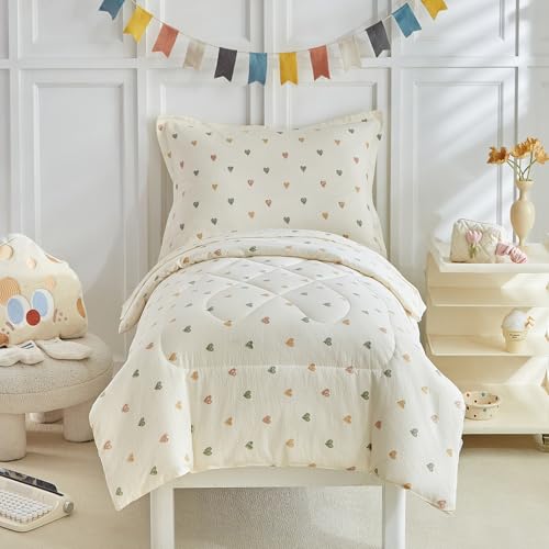 Image of DuShow White Star Toddler Bedding Set,4 Pieces Reversible Toddler Comforter Set,Ultra Soft Crib Bed Set for Girls and Boys,Including Comforter,Sheets and Pillowcase