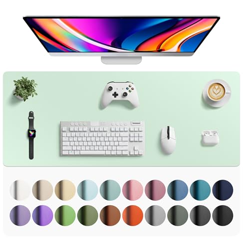 Image of Aothia Faux Leather Desk Mat - Large Mouse Pad, Non-Slip PU Leather Blotter, Waterproof Writing Surface for Office and Home (Aqua, 42 inch x 17 inch)