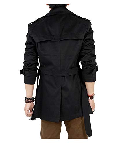 Mens Trench Coat Jacket Belted Cotton Casual Lapel Windbreaker Overcoat3