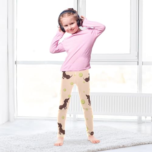 Dachshund Ball Girls Leggings,Workout Leggings for Girls Toddler Athletic Legging Size for 3-10T4
