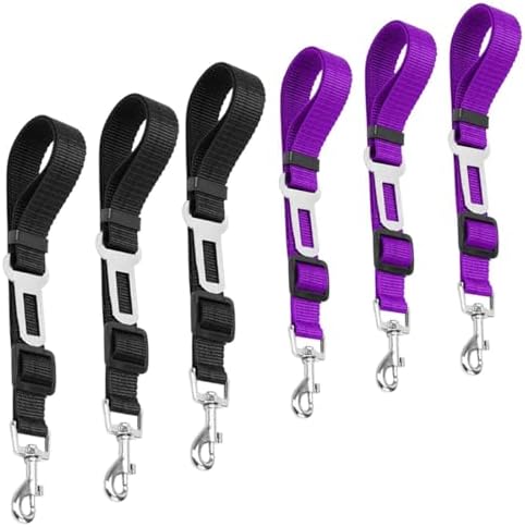 6 PCS Adjustable Pet Dog Cat Seat Belt, TuNan Safety Leads Vehicle Car Harness Seat Tether, Nylon Fabric- Black,Purple
