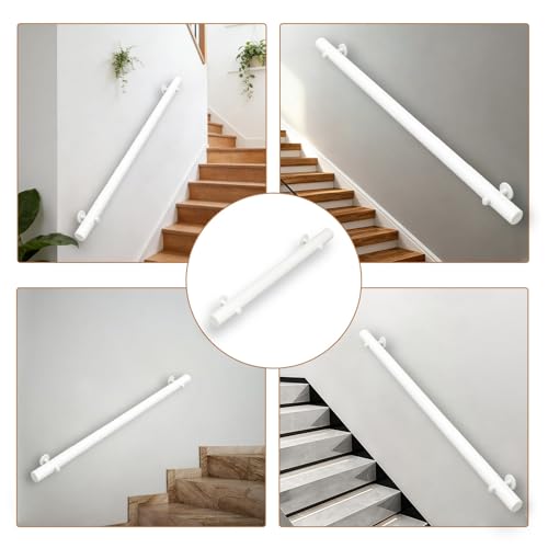 Rampe d'escalier en bois blanc de 140cm avec support mural robuste pour maison - 6