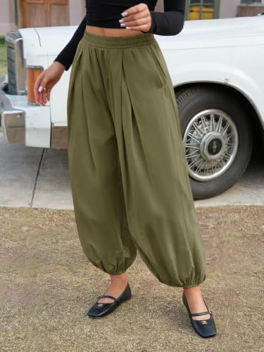 Image of Fisoew Womens Wide Leg Balloon Pants Casual Barrel Elastic Waist Pleated Baggy Workout Sweat Pants with Pockets