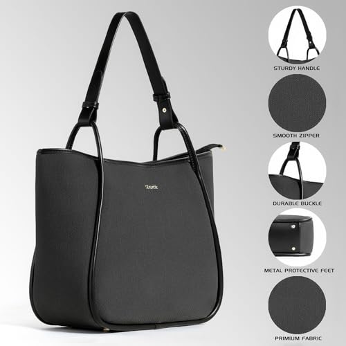 Image of EXOTIC Formal Laptop Handbag for Women, Herringbone Pattern, Leather Trim, Tote Style with Adjustable Shoulder Strap