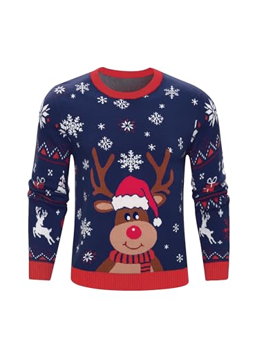 Aseniza Weihnachtspullover Herren Christmas Sweater Strickpulli mit...