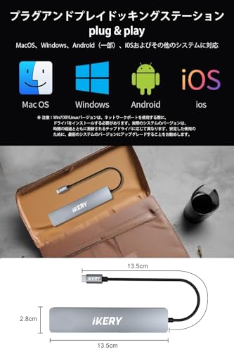 undefined 【Amazon.co.jp限定】IKERY USB ハブ Type-c 7-in-1多機能 ドッキングステーション HDMI 変換 USB-C/USB-A SD/TFカード 7ポート 搭載 バスパワー 5Gbps高速転送 3.0 USB HUB PD急速充電 タイプC ハブ付 コンパクト 軽量 iPhone iPad Mac android Windows 等対応 アダプター 在宅勤務出張便利 の商品画像 6