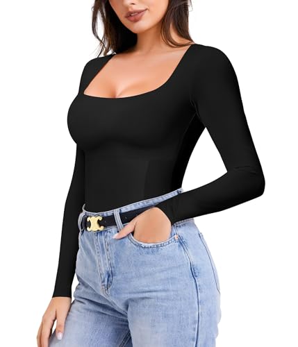LODAY Tummy Control Shapewear Tank Top Square Neck Long Sleeve Top Slimming Body Shaper Compression Tanks for Women2