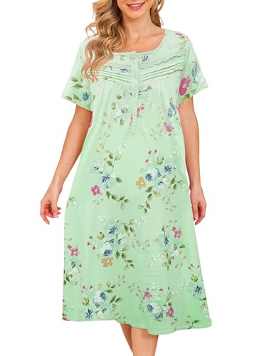 Image of Bloggerlove 100% Cotton Nightgowns for Women Short Sleeve Long Nightgown for Women Soft Cotton Ladies Sleepwear Breathable