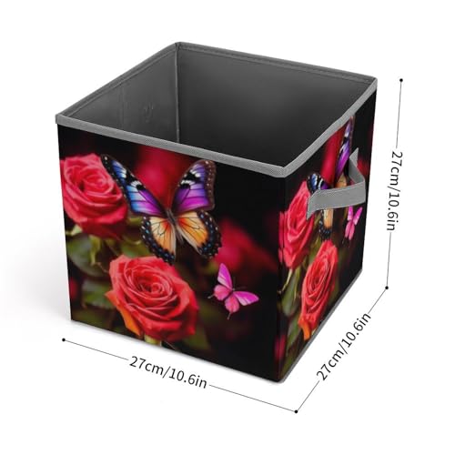 Panier de rangement pliable papillon et rose pour placard - 3