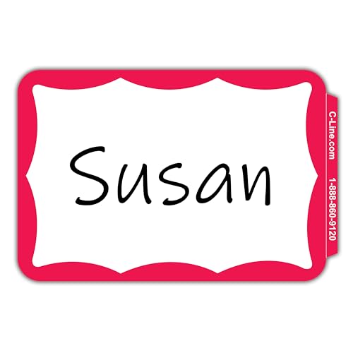 C-Line Pressure Sensitive Peel and Stick Name Badges, Red Border, 3.5 x 2.25 Inches, 100 per Box (92264)