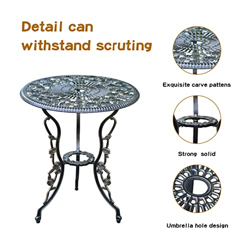 YKSY&YKSY Patio Bistro Set.Rust-Resistant Cast Aluminum Bistro Table Set with Umbrella Hole for Backyard (Rose Copper)