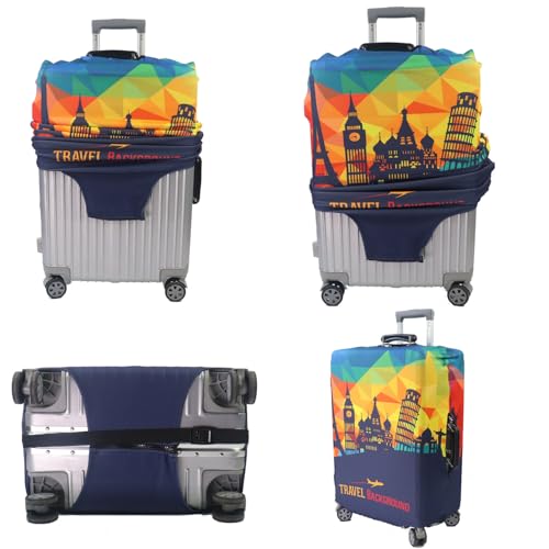 Image of MosaiRudo Thicker Luggage Cover Elastic Suitcase Cover Protector Fits 18-32 Inch Suitcase Travel Accessories, Travel-4, L, Zipper Closurezipper Closurezipper Closurezipper Closurezipper Closure