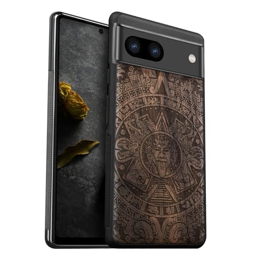 Étui pour Google Pixel 8a Carveit, l'esprit du bois de noyer et l'art des Mayas