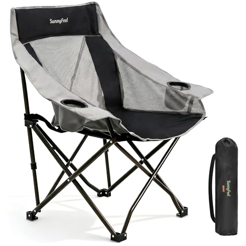 SUNNYFEEL Silla Plegable Oversized para Camping, para Adultos, Resistente, con Bolsa de Transporte, Bolsillos Laterales y Porta Vasos, Soporta 300 libras, Negra miniatura 1