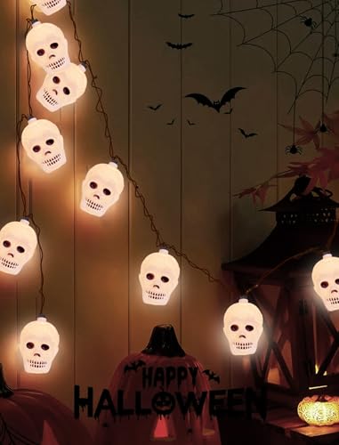 Halloween Skull String Lights - 8.5Ft Skeleton Decoration Halloween String Lights with 10 Incandescent Bulbs, Waterproof Skeleton Shape Lights for Indoor Outdoor Halloween Party Decor, Black Wire Halloween Skull String Lights - 8.5Ft Skeleton Decoration Halloween String Lights with 10 Incandescent Bulbs, Waterproof Skeleton Shape Lights for Indoor Outdoor Halloween Party Decor, Black Wire