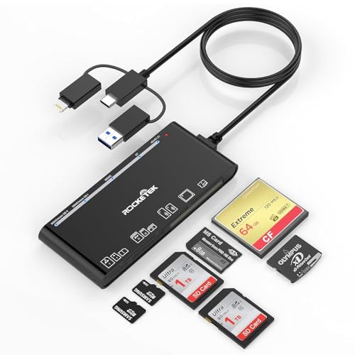 Rovurna Lector de tarjetas USB C USB3.0, SD/TF/CF/Micro SD/XD/MS 7 en 1, lector de memoria/adaptador/hub SD SDXC SDHC CF CFI TF Micro MS MMC UHS-I tarjetas, Windows/Mac/Linux/Android