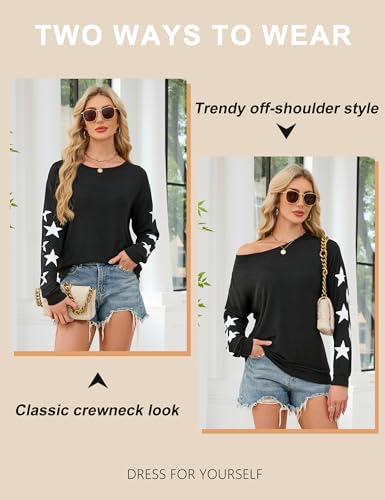 Blooming Jelly Womens Off The Shoulder Sweater Knit Pullover Long Sleeve Star Print Lightweight Cute Tops Fall Chothes3