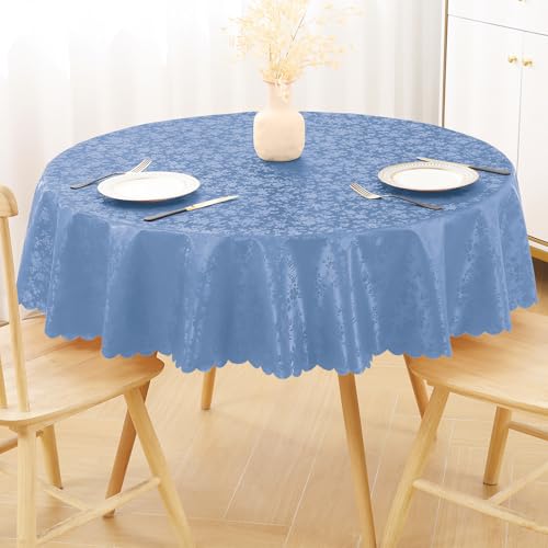 Image of Smiry Round Table Cloth, Waterproof Heavy Duty Vinyl Tablecloths, Wipeable Washable Table Cover for Kitchen and Dining Room (Haze Blue, 70 inch Round)