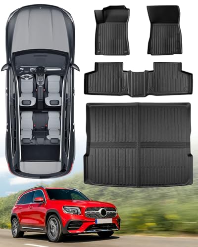 All Weather Floor Mats & Upper Cargo Liner for Mercedes Benz GLB 2026 2025 2024 2023 2022 2021 2020, Heavy Duty Custom Fit for GLB 250 Front 2nd Row, Non-Slip Black Car Accessories