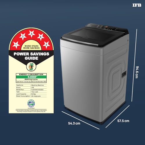 Image of IFB 8 Kg 5 Star AI Powered DeepClean Technology Fully Automatic Top Load Washing Machine with Eco-Inverter (TL801MG1ID, Activmix, AquaEnergie, Inbuilt Wheels, 4 Year Machine Warranty, Med Grey)