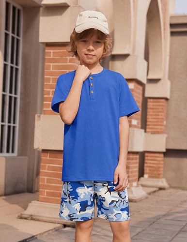 Image of Arshiner Boy's Textured Button Up Shirt and Shorts Set 2 Piece Summer Beach Outfit for 5~12 Years Kids