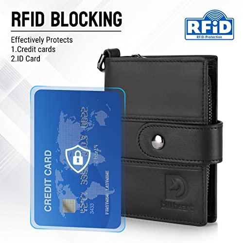 Image of bill heart Chain Wallets for Men, RFID Blocking Genuine Leather Wallets with Anti-Theft Chain